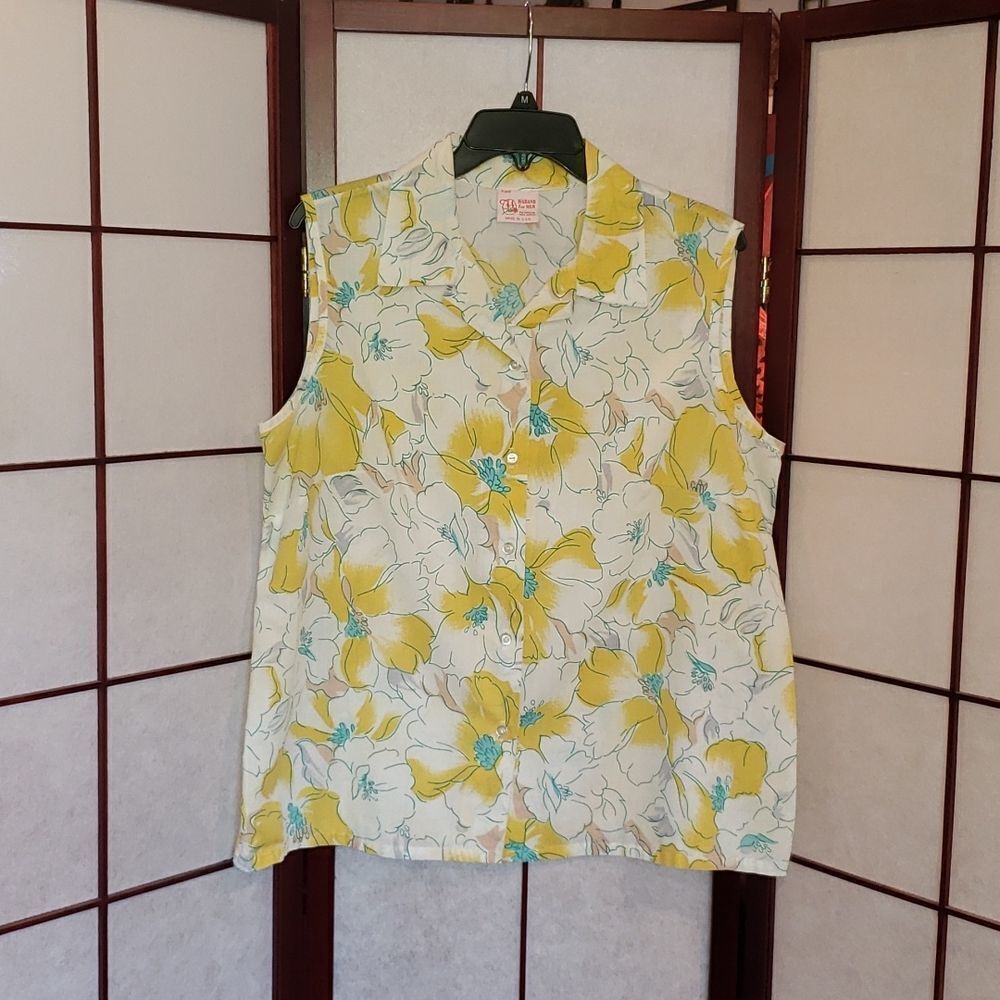 HABAND for HER Yellow Floral Button Up Top